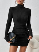 Autumn Black Turtleneck Sheath Dress Sophisticated Bodycon Mini