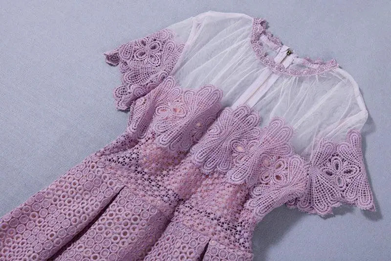 Autumn Charm Pink Purple Floral Dress Elegant National Style
