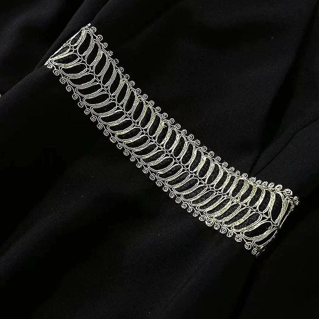 Autumn Elegance Embroidered Black Dress With V Neckline