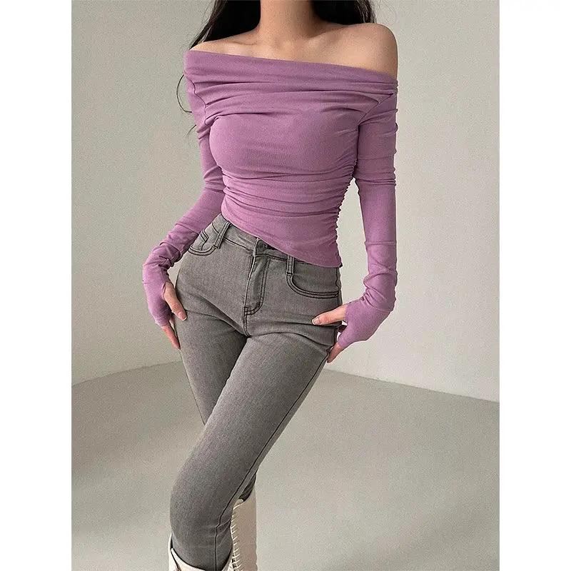 Autumn Elegance Strapless Ruched Shirt Chic Style Outfit