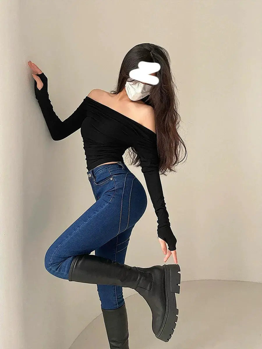 Autumn Elegance Strapless Ruched Shirt Chic Style Outfit