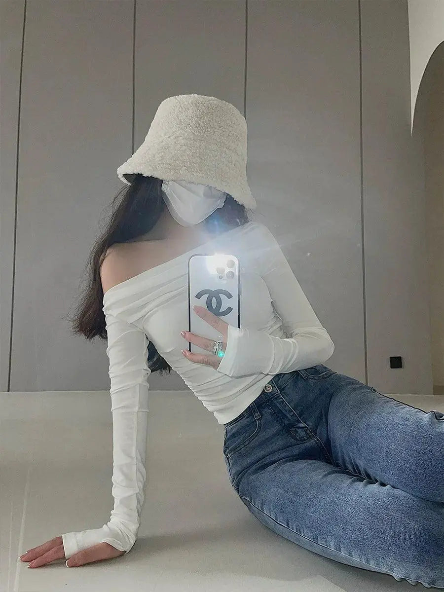 Autumn Elegance Strapless Ruched Shirt Chic Style Outfit