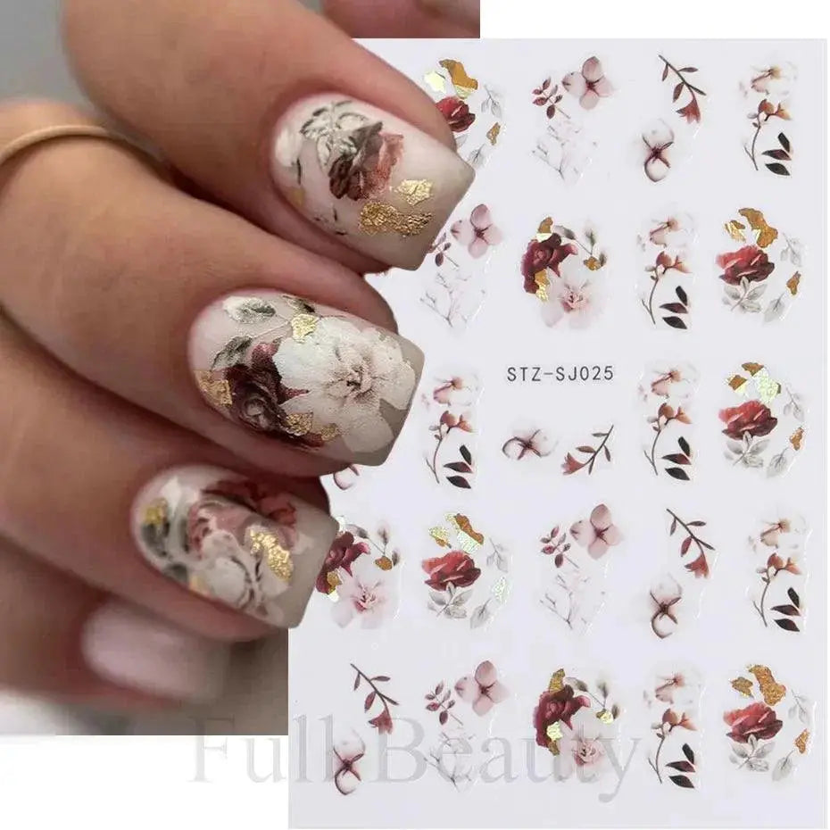 Autumn Splendor Nail Art Stickers Gold Leaf Floral Designs