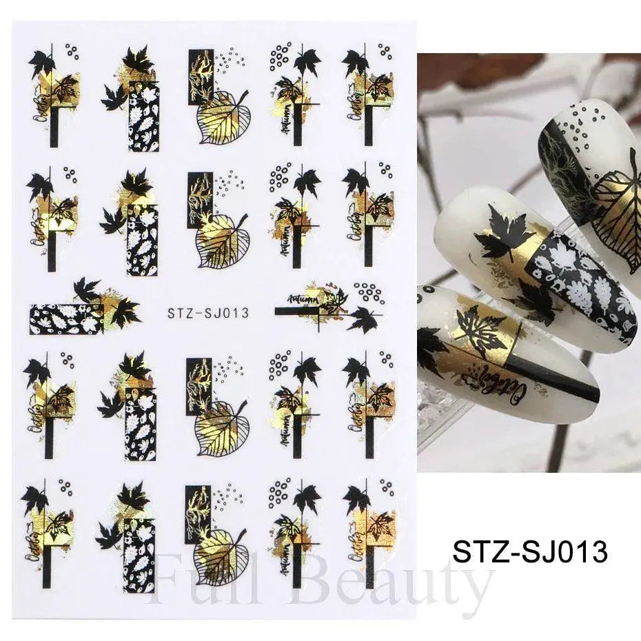 Autumn Splendor Nail Art Stickers Gold Leaf Floral Designs