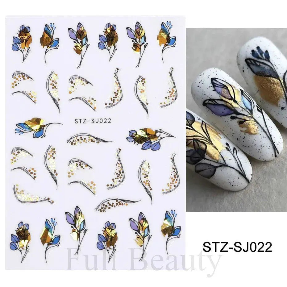Autumn Splendor Nail Art Stickers Gold Leaf Floral Designs