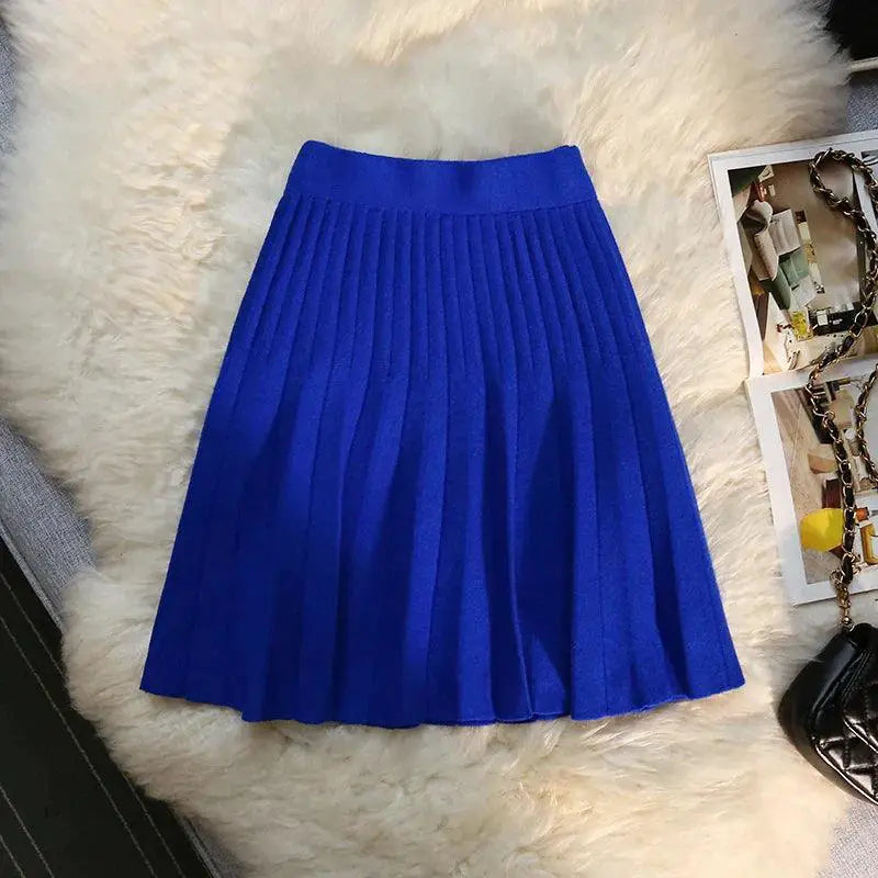 Autumn Winter Knitted Elastic High Waist A Line Mini Skirts