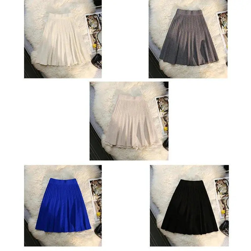 Autumn Winter Knitted Elastic High Waist A Line Mini Skirts