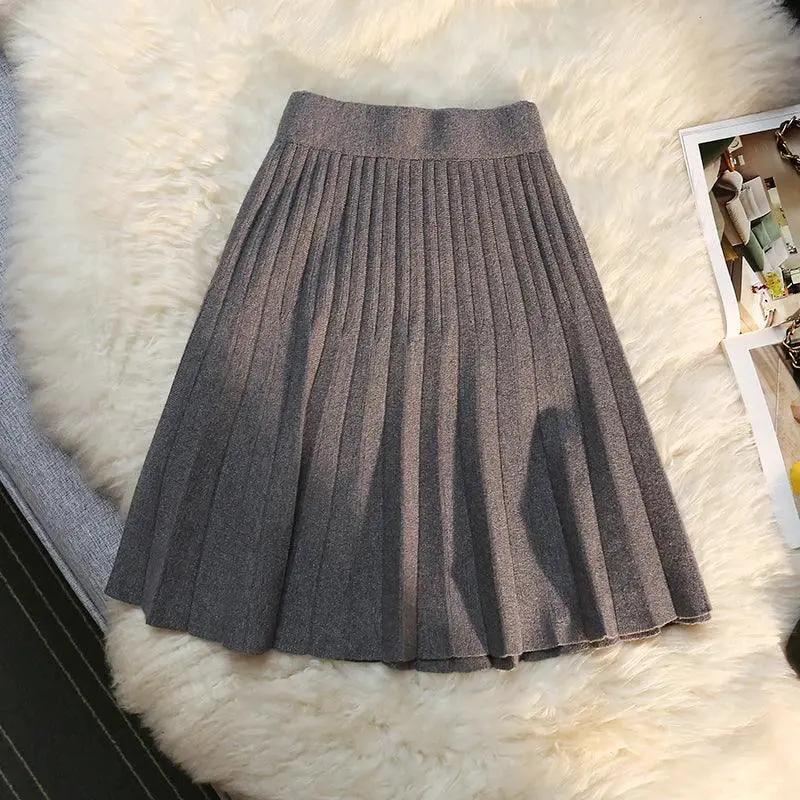 Autumn Winter Knitted Elastic High Waist A Line Mini Skirts