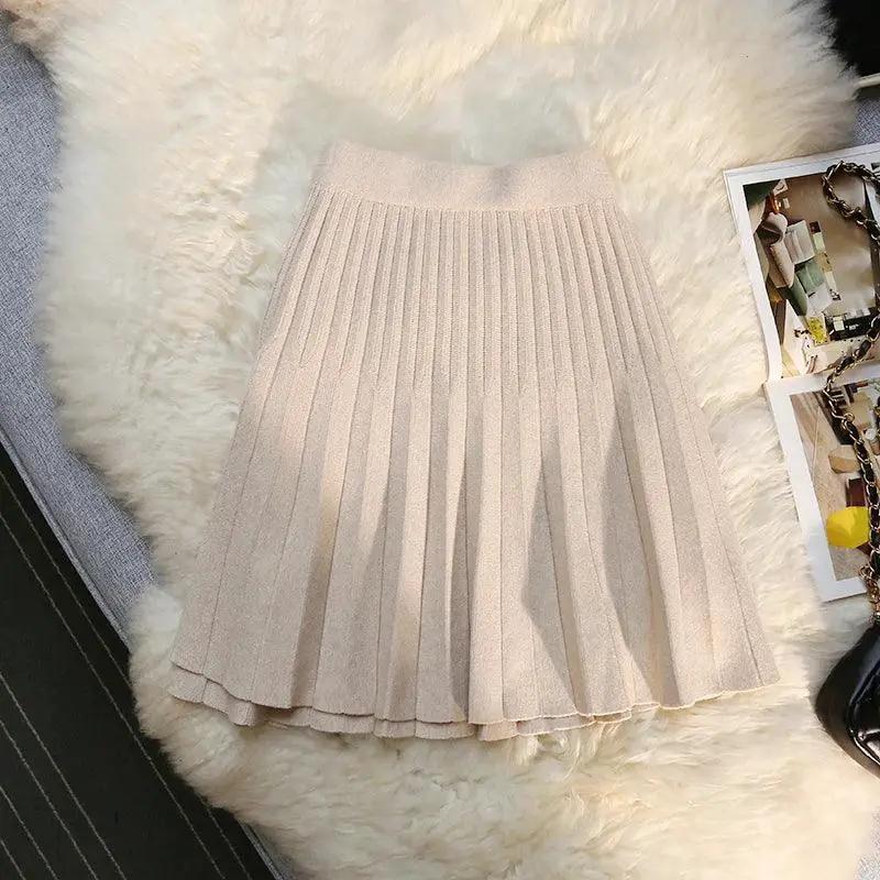 Autumn Winter Knitted Elastic High Waist A Line Mini Skirts