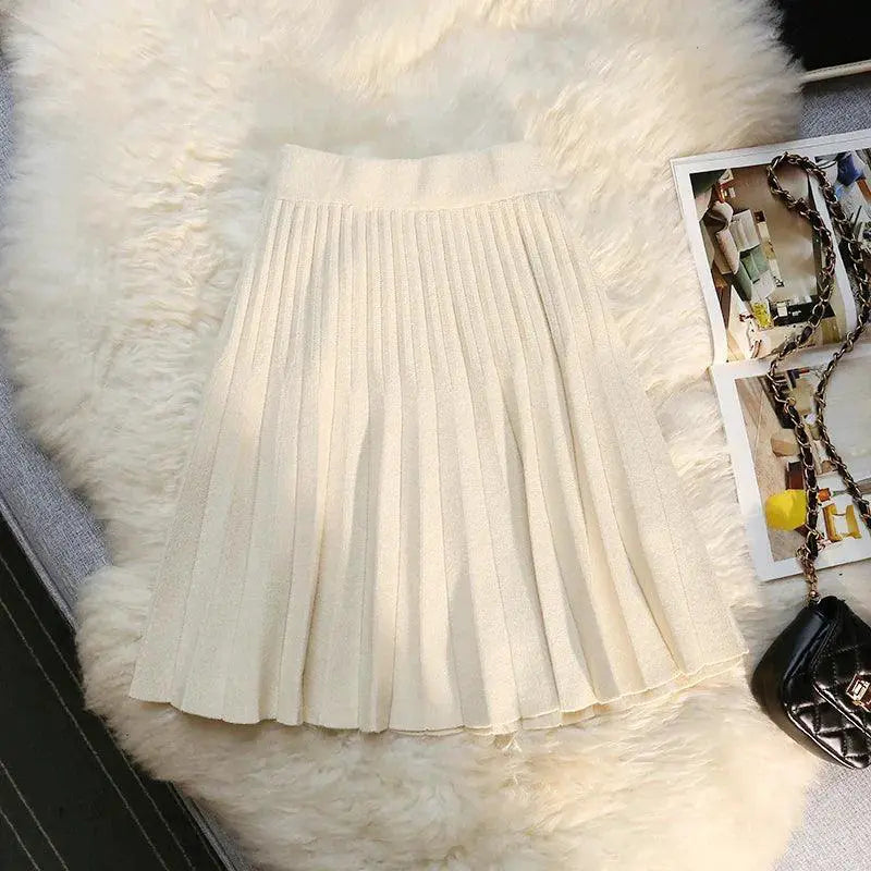 Autumn Winter Knitted Elastic High Waist A Line Mini Skirts
