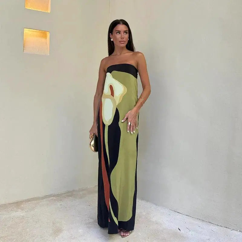 Chic Avocado Print Off Shoulder Summer Dress For Women