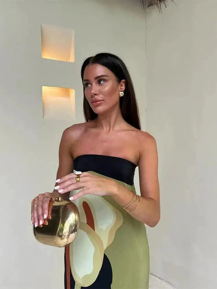 Chic Avocado Print Off Shoulder Summer Dress For Women