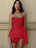 Avrilyaan Lace Strapless White Summer Dress Elegant Fashion Statement