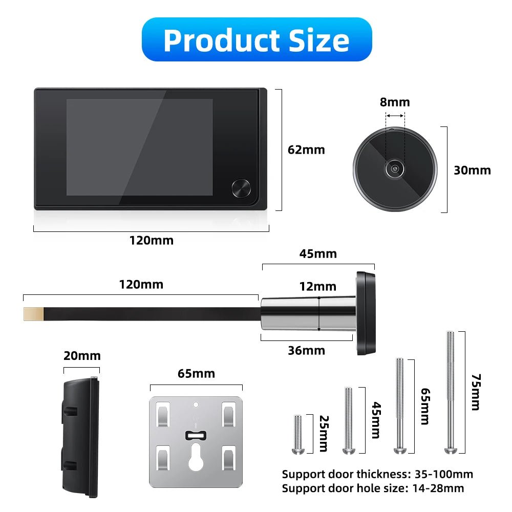 Awapow 3.5 Inch Door Bell Peephole Viewer - 120 Degree LCD Digital Door Bell Cam