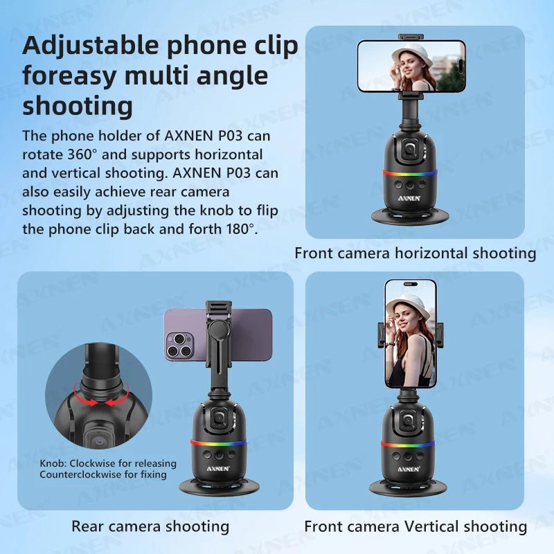AXNEN P03 Smart Auto Face Tracking Desktop Gimbal - 360 Degree Auto Follow Shots