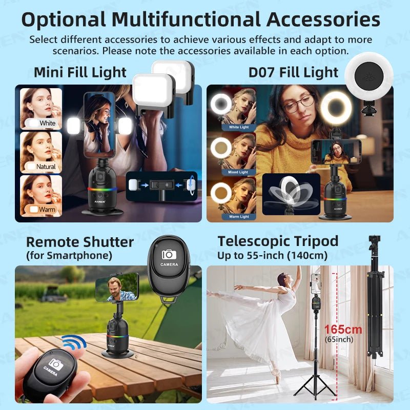 AXNEN P03 Smart Auto Face Tracking Desktop Gimbal - 360 Degree Auto Follow Shots