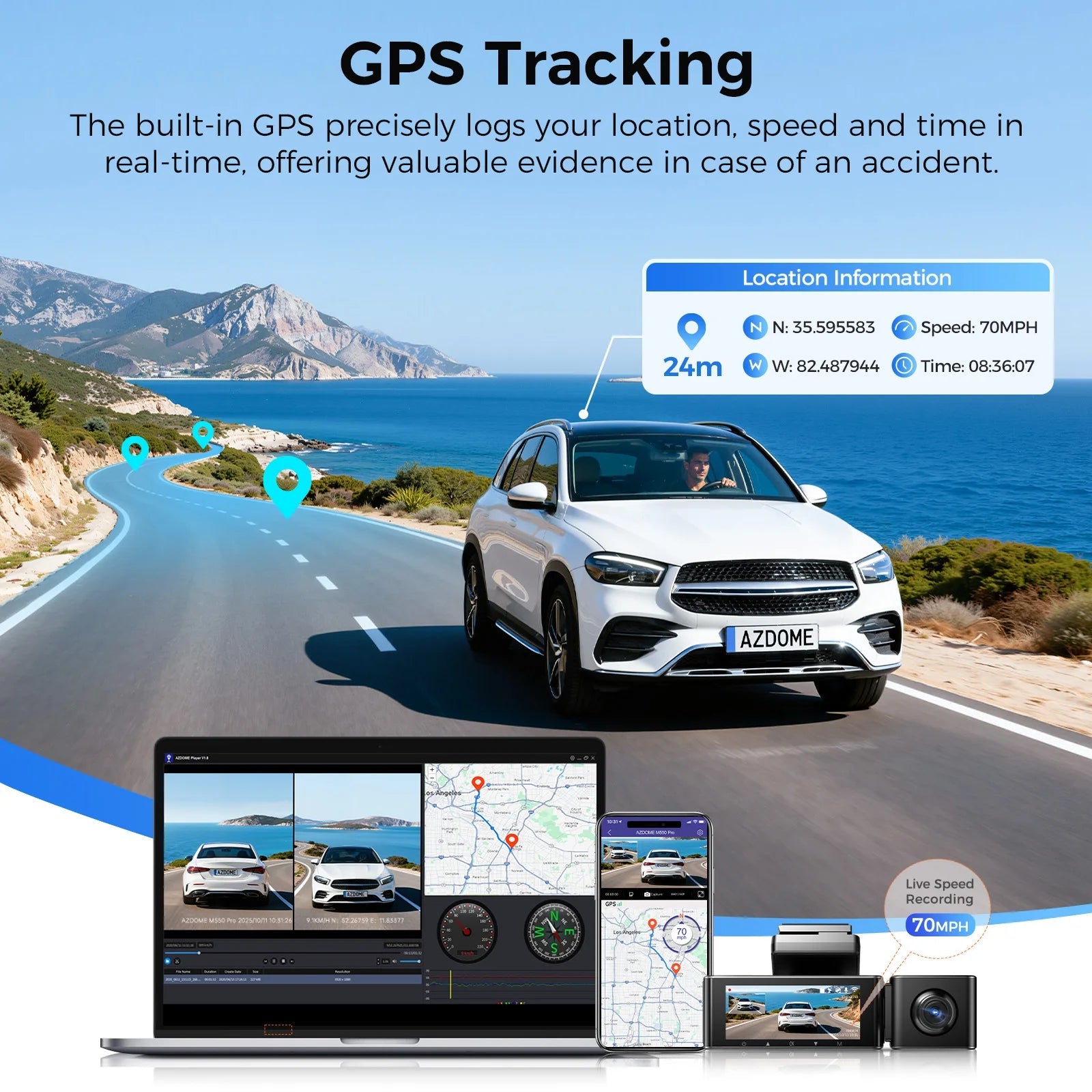 AZDOME M550 Pro Dash Cam 4K and 2.5K Triple Channel GPS 5.8GHz WiFi 24Hr Parking