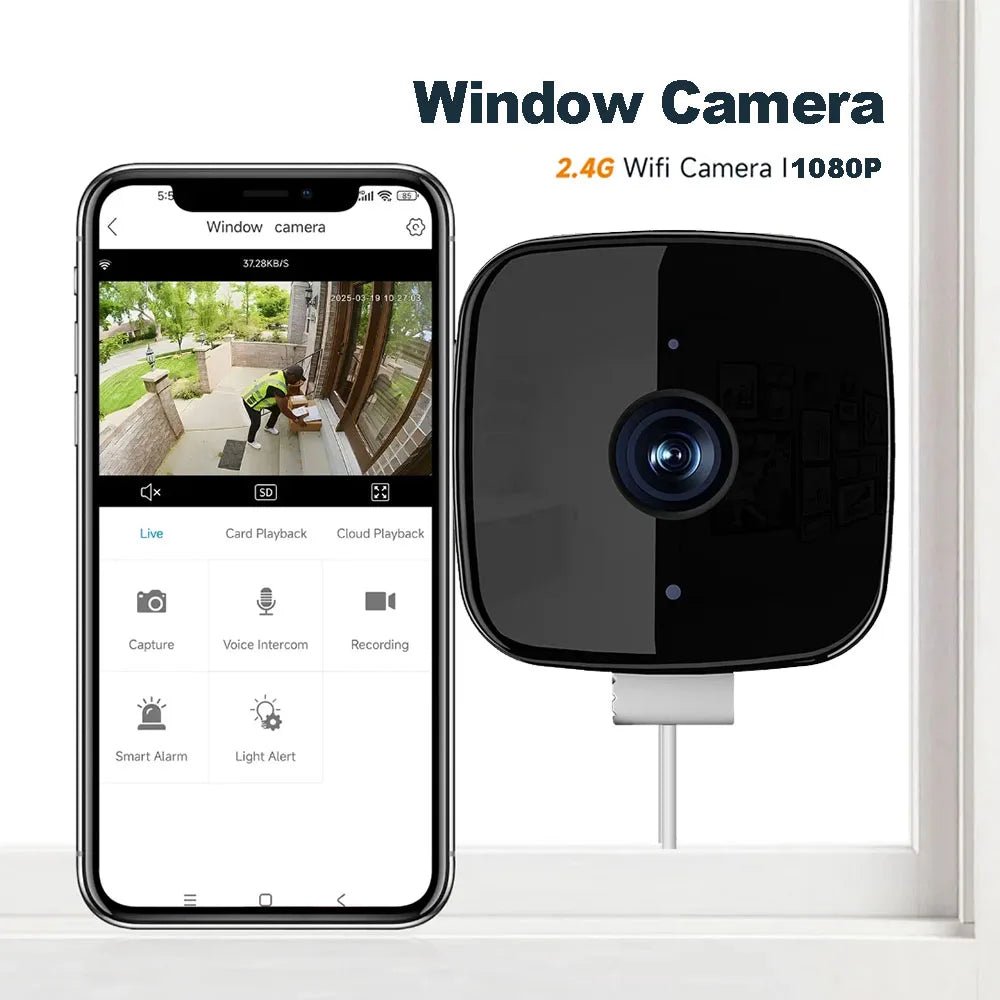 AzureGuard 1080P WiFi Window Camera - Full Color Night Vision Plus Two Way Audio