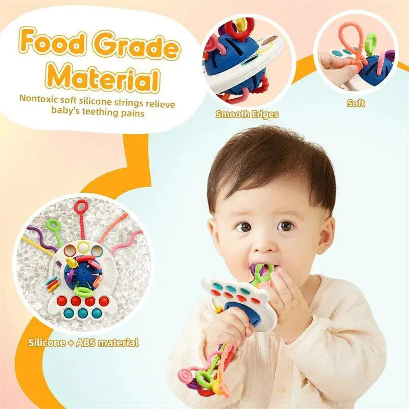 Baby Rattle Teether Montessori Silicone Pull String Toys