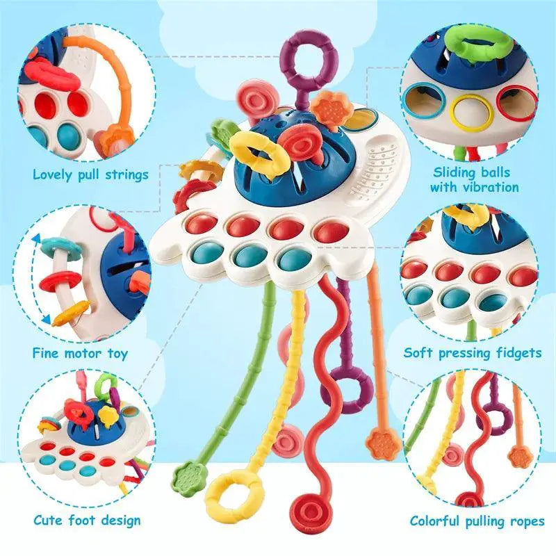 Baby Rattle Teether Montessori Silicone Pull String Toys