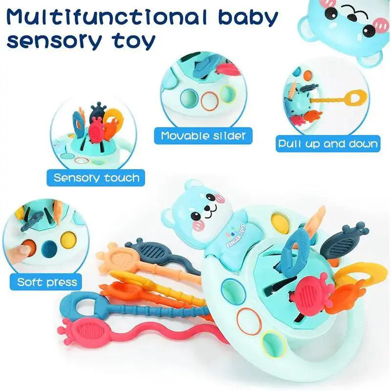 Baby Rattle Teether Montessori Silicone Pull String Toys