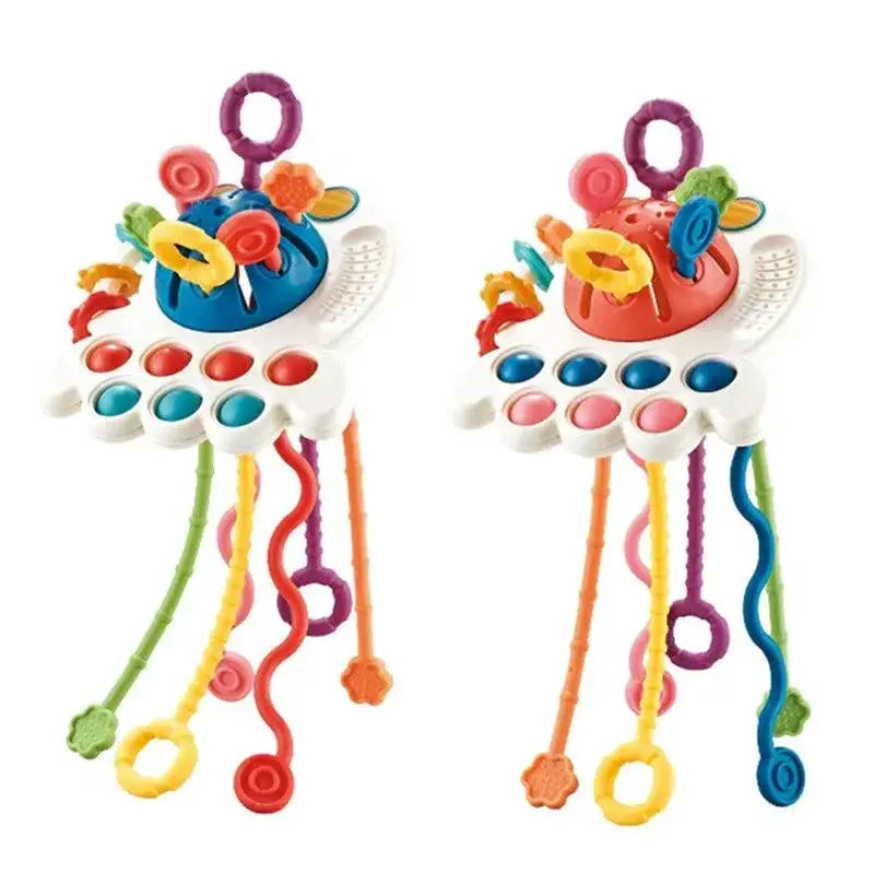 Baby Rattle Teether Montessori Silicone Pull String Toys