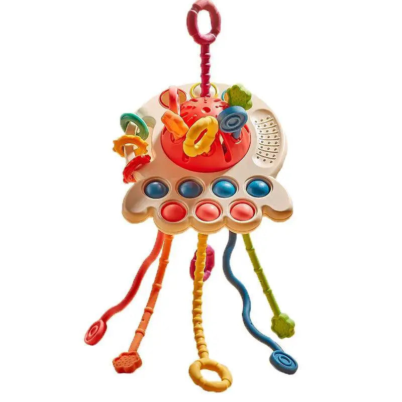 Baby Rattle Teether Montessori Silicone Pull String Toys