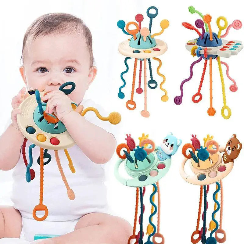 Baby Rattle Teether Montessori Silicone Pull String Toys