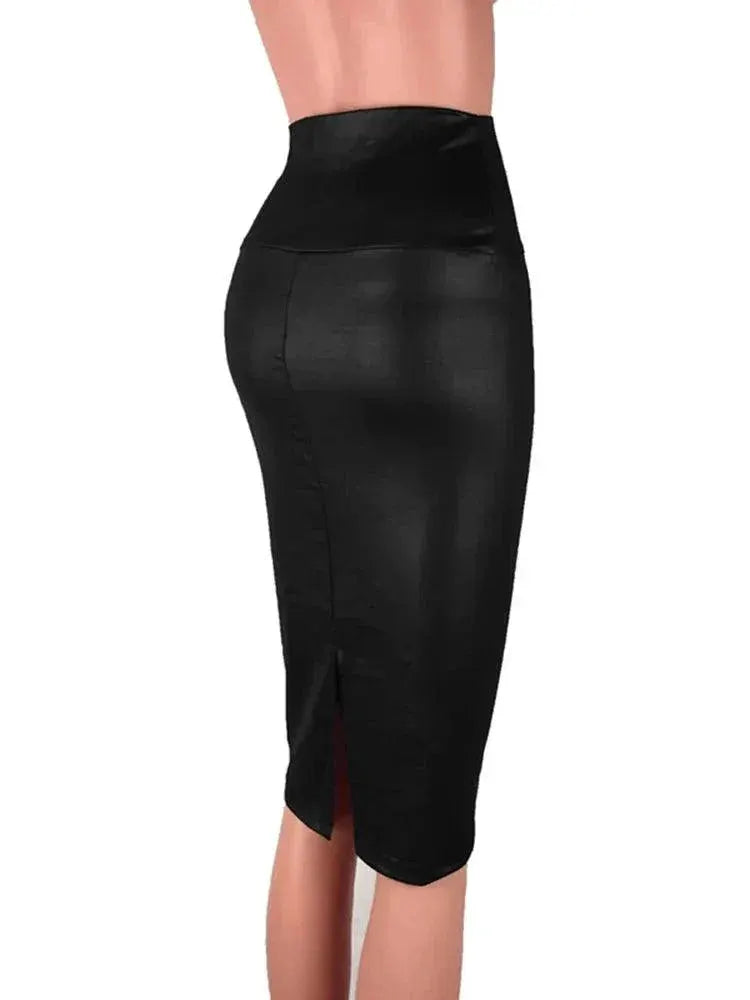 Back Split Black PU Leather Pencil Skirt Sexy High Waist