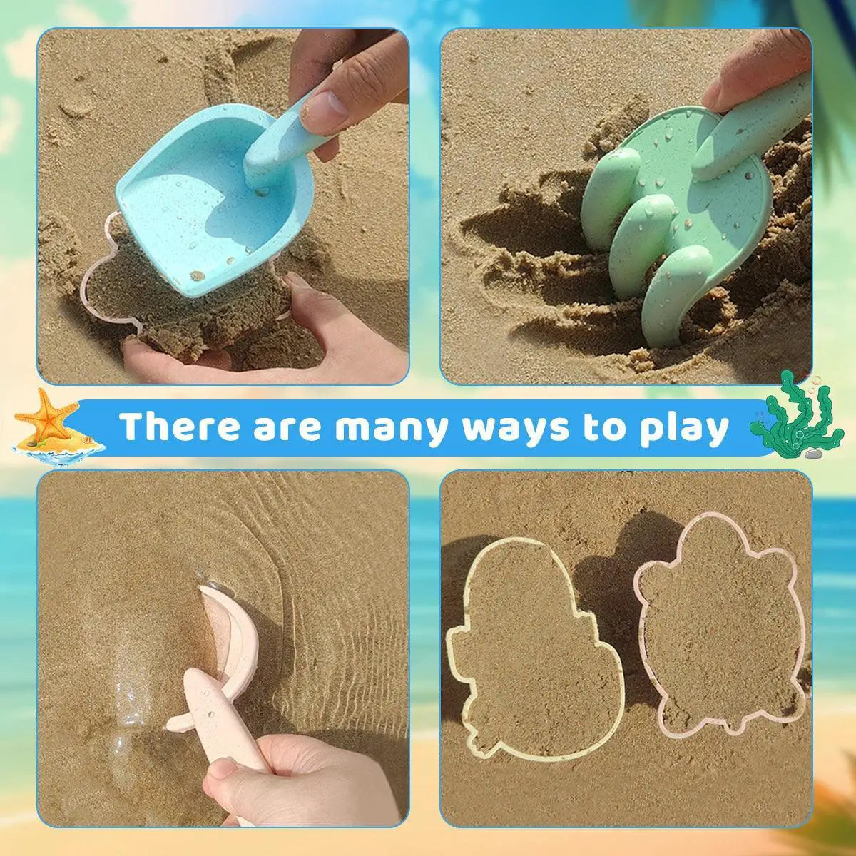 Beach Sand Toys Set For Kids With Bucket Rake Molds