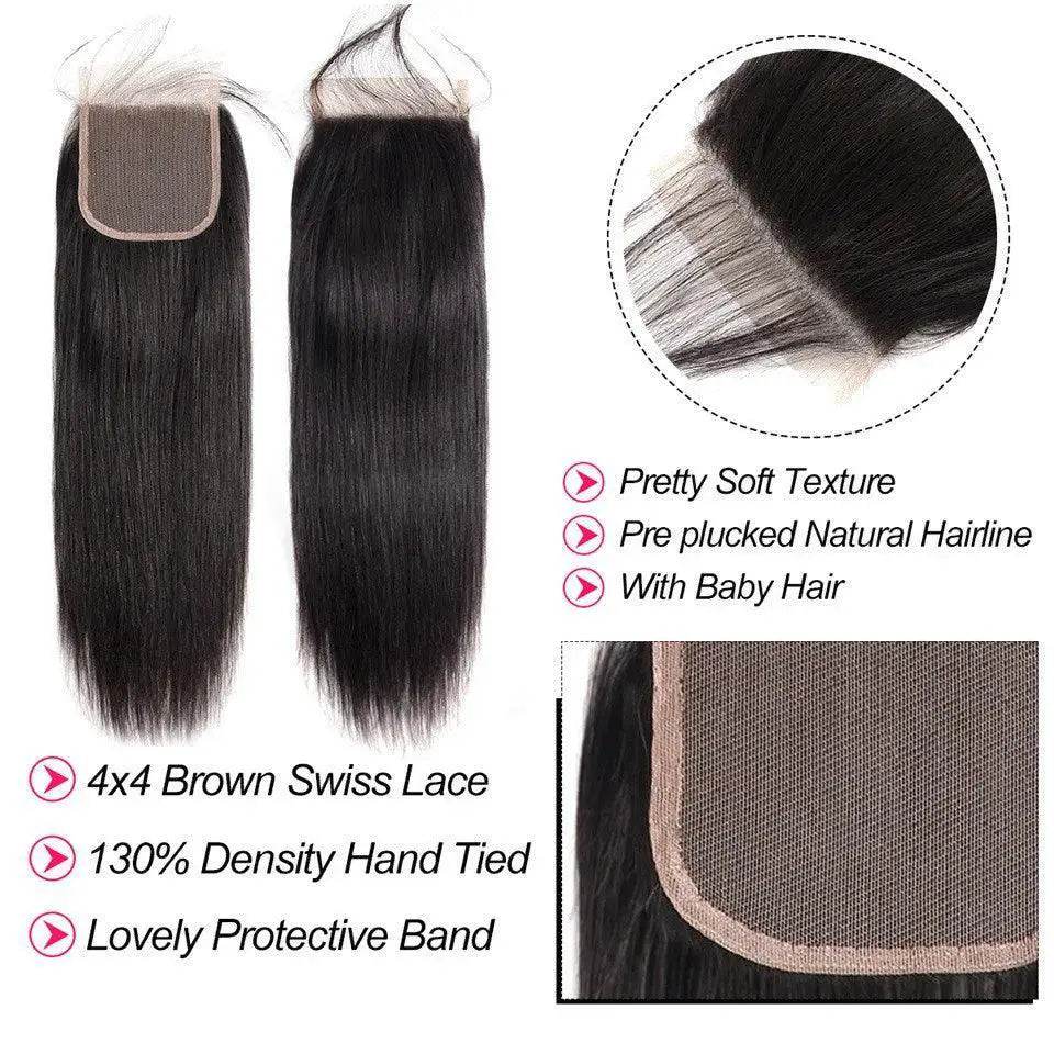 Beaufox Brazilian Straight Lace Closure Remy Hair 4x4