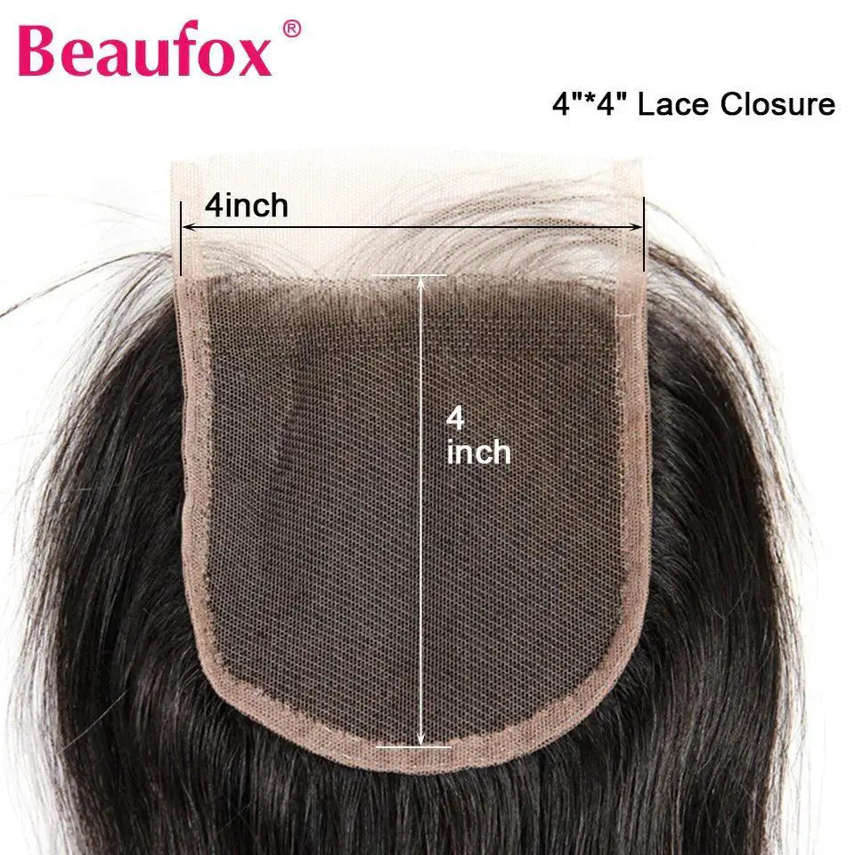 Beaufox Brazilian Straight Lace Closure Remy Hair 4x4