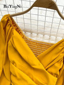 Beiyingni Chic V Neck Puff Sleeve Crop Tops Blouses Spring