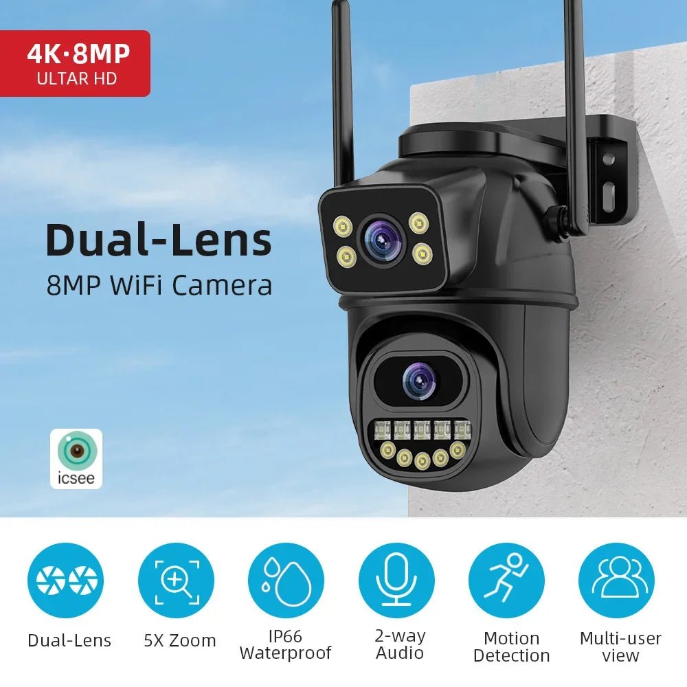 Belia 4K 8MP WiFi Surveillance Camera - Dual Lens Outdoor PTZ AI Human Detect 4K