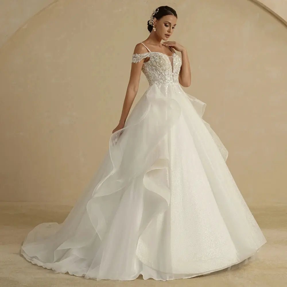 Bepeithy Ivory Glitter Strapless A Line Wedding Dress With Built In Bra Sparkle
