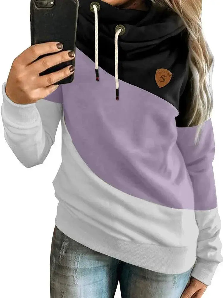 Contrast Color Patchwork Hoodie Women Special Offer Big Sale