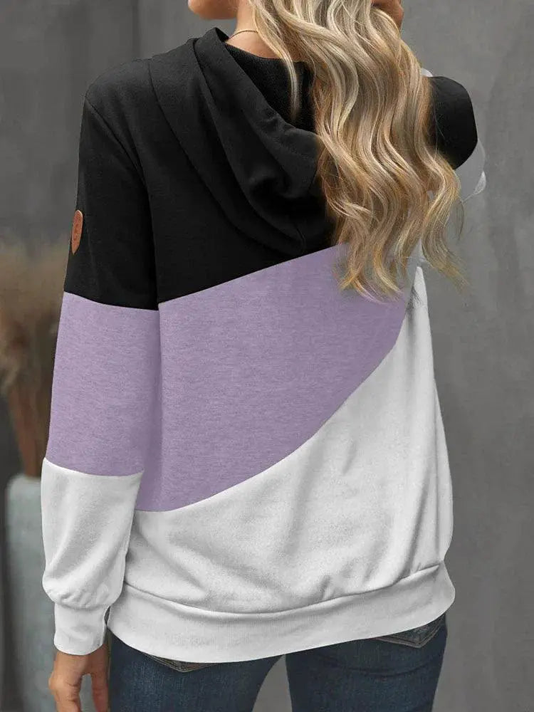 Contrast Color Patchwork Hoodie Women Special Offer Big Sale
