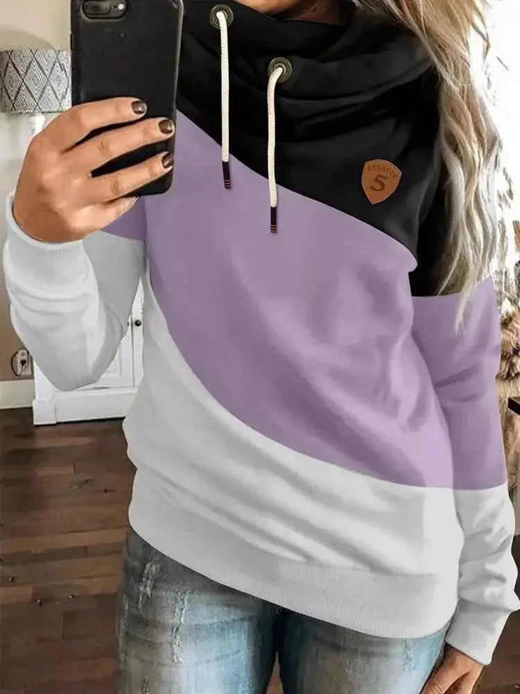 Contrast Color Patchwork Hoodie Women Special Offer Big Sale