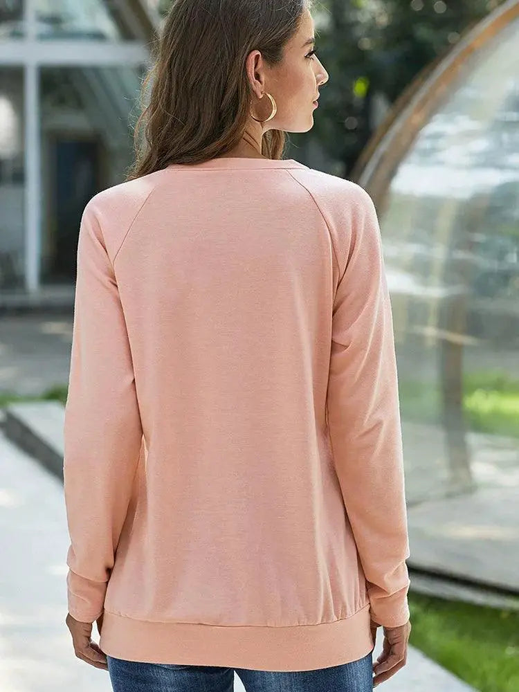 Autumn Solid Color Crew Neck Pullover With Zipper Detail