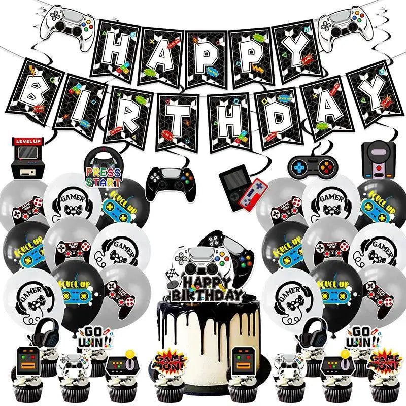 Black And White Video Games Theme Birthday Tableware Set