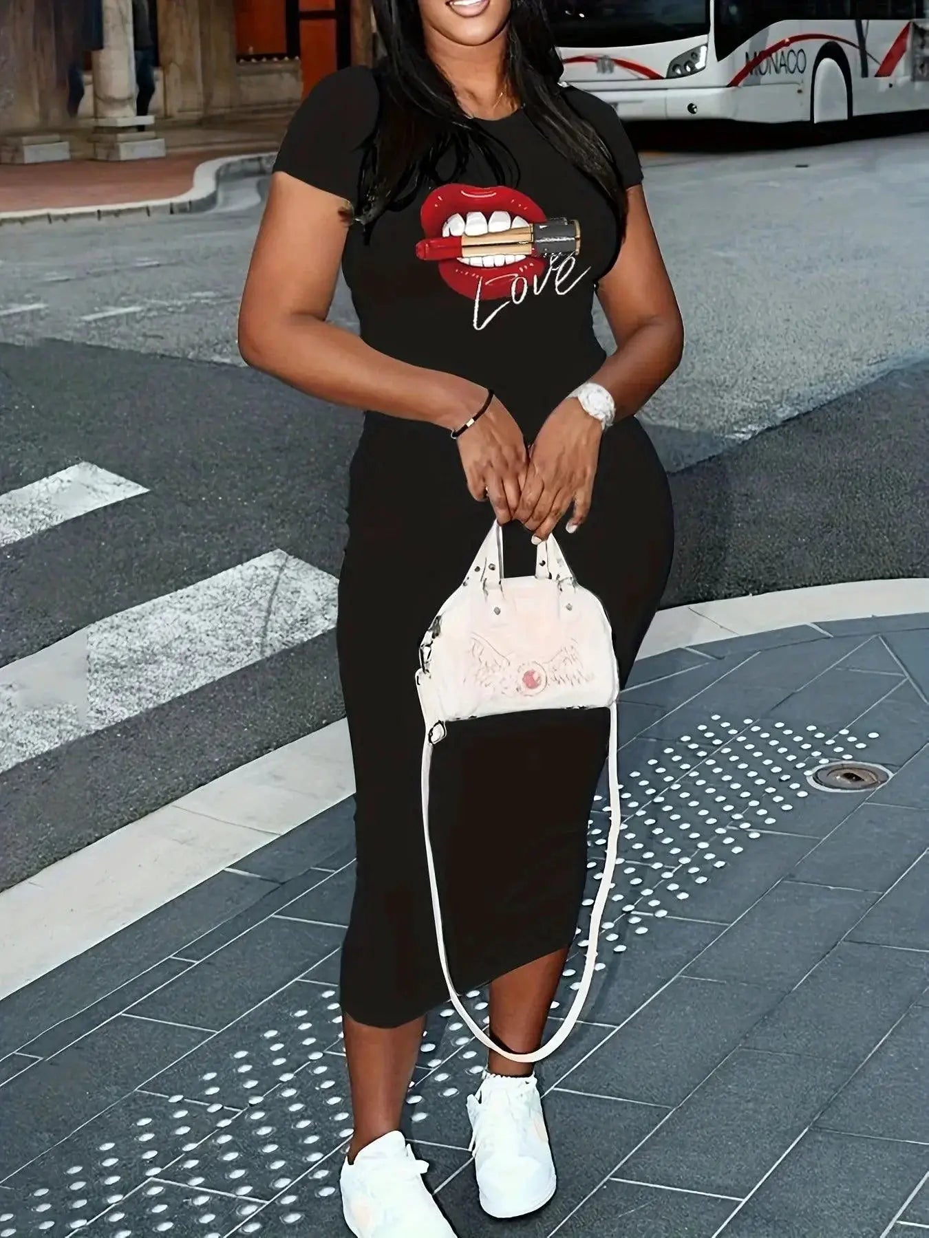 Black Chic Summer Dress Stylish Flattering Tee Dress