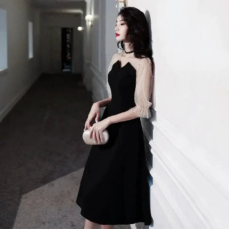 Black Flared Sleeve Party Dress Elegant Evening Attire