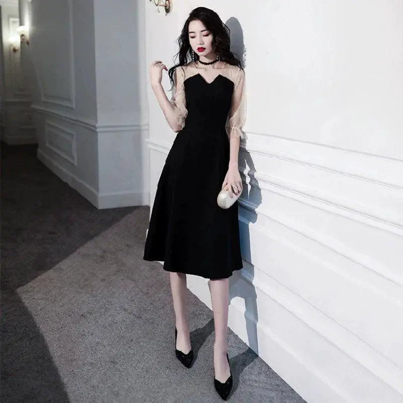Black Flared Sleeve Party Dress Elegant Evening Attire