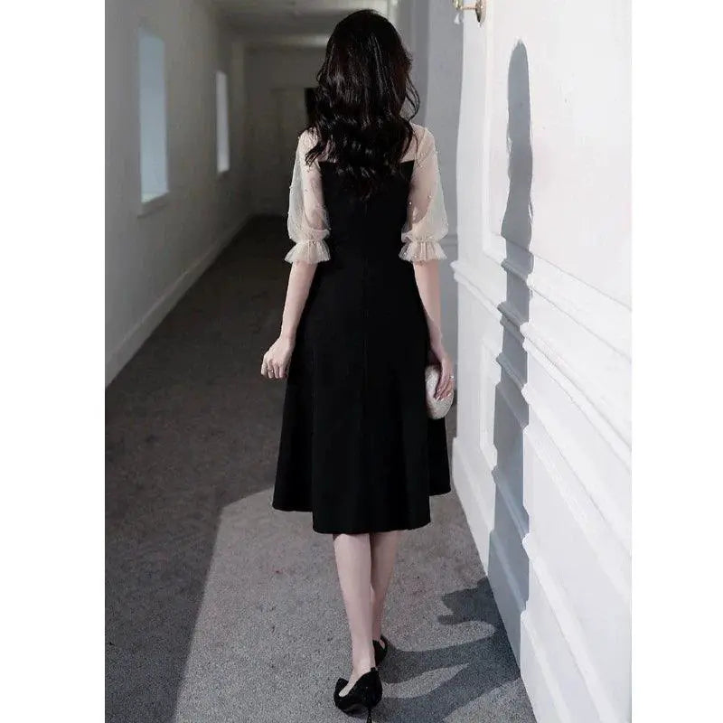 Black Flared Sleeve Party Dress Elegant Evening Attire