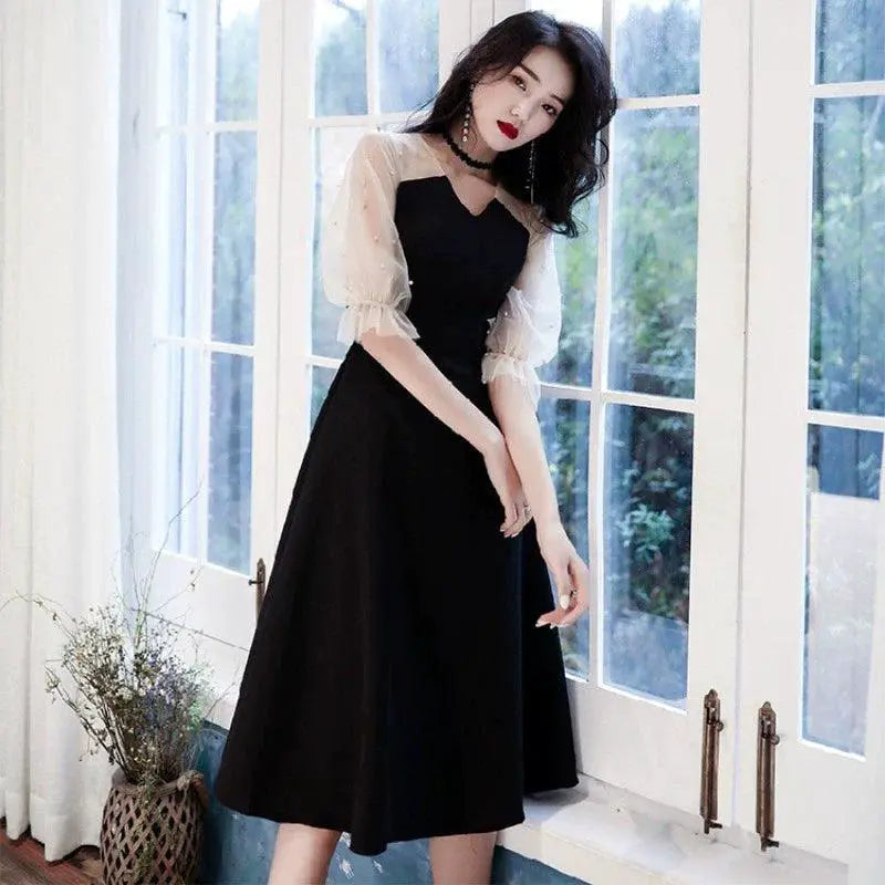 Black Flared Sleeve Party Dress Elegant Evening Attire
