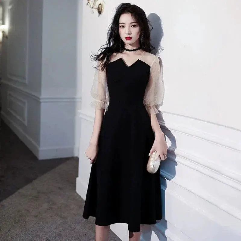 Black Flared Sleeve Party Dress Elegant Evening Attire