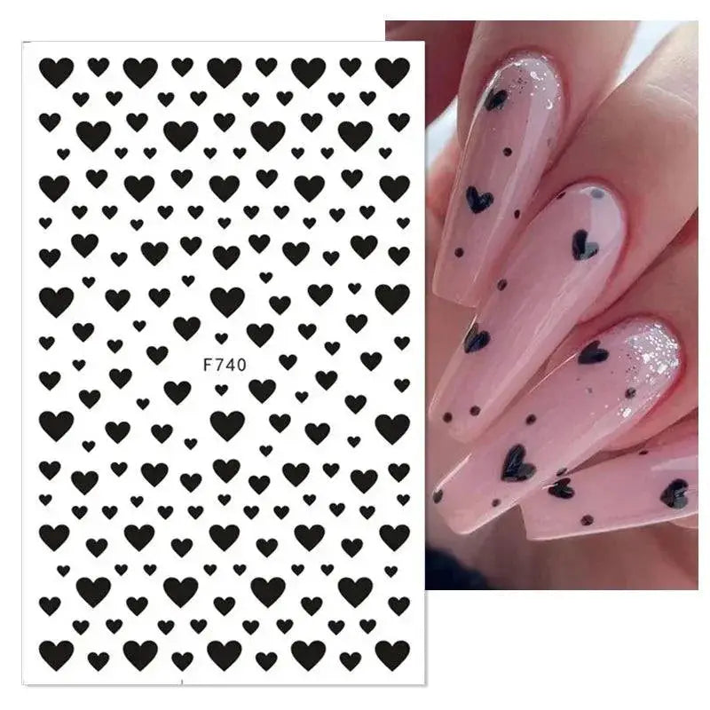 Black Heart Love Nail Stickers For Chic Manicure Decals