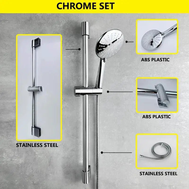 Black Luxe Rain Shower Head Set High Pressure Wall Mount