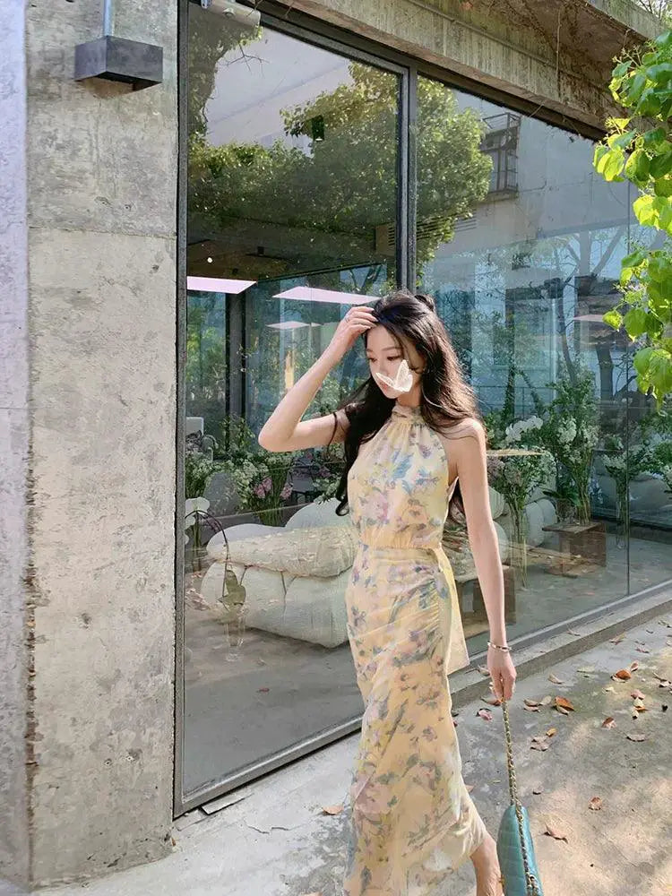 Black Mountain Floral Chiffon Dress Seaside Elegance