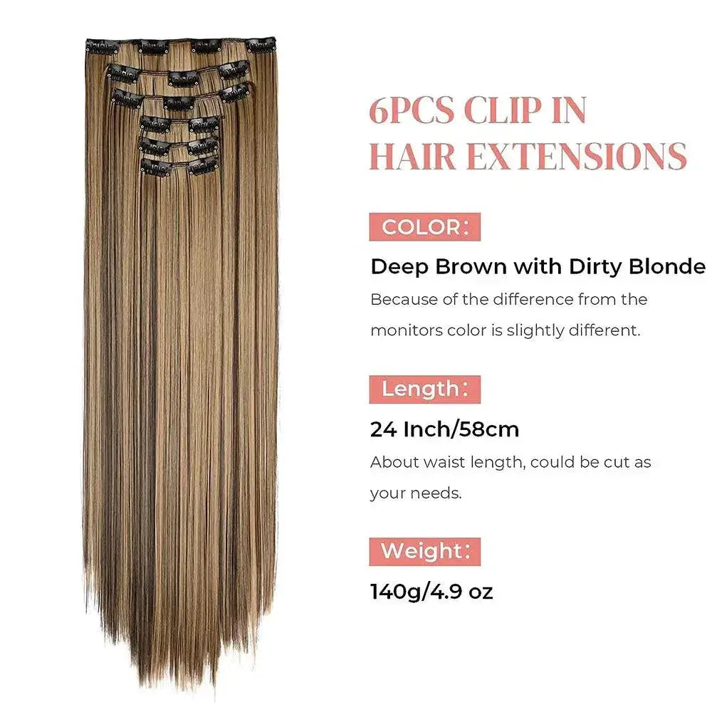 Black Ombre Heat Resistant Hair Extensions 24 Inch Women
